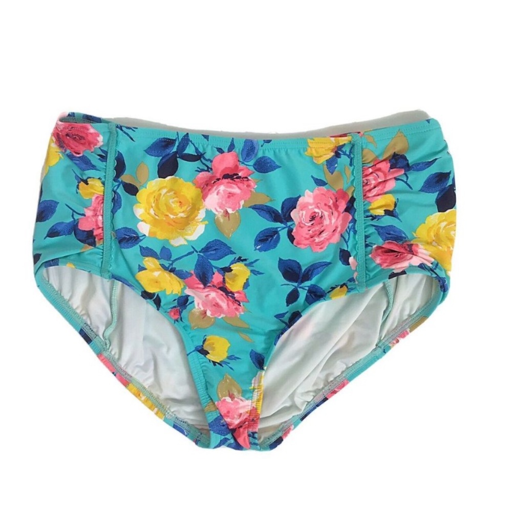 Betsey Johnson Blue Rose High Waist Swim Bottom